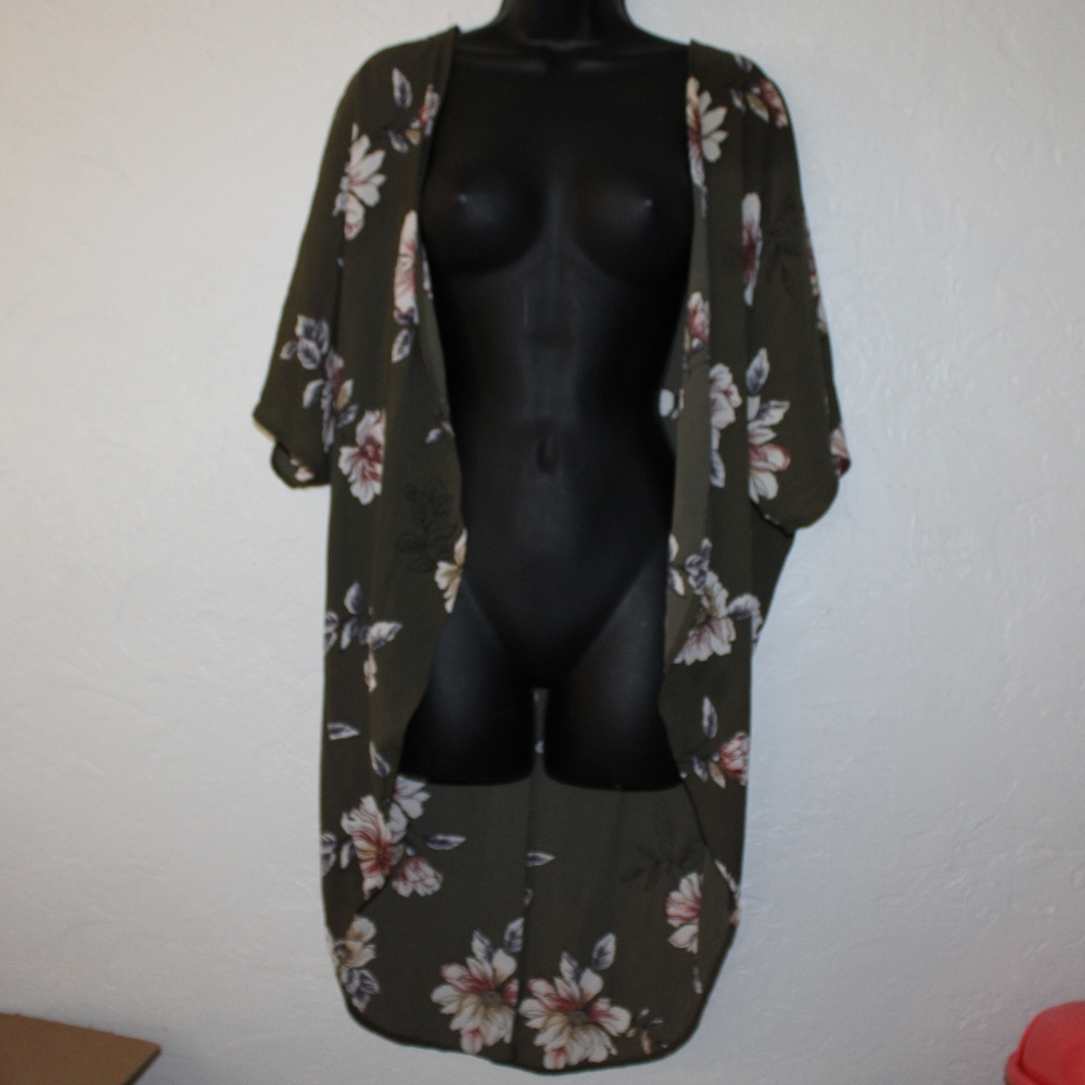 Papermoon Floral Kimono Robe - Olive Green